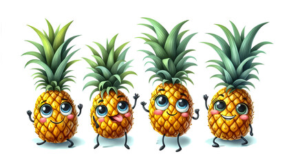 Watercolor Clipart set of a Funny Pineapple. Watercolor clipart illustration isolated on a white background