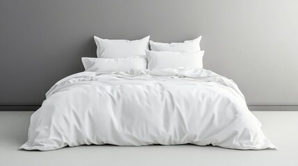 Mockup of Empty Bedding Set on White Bed with Clipping Path
