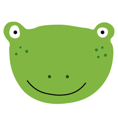 Cute and simple frog face illustration with a big smile, green pastel tones, and minimalist art style.