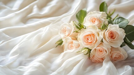 Obraz premium A Lovely Bouquet of Roses Resting on Smooth White Fabric