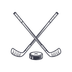 Crossed hockey sticks and puck vector illustration art design