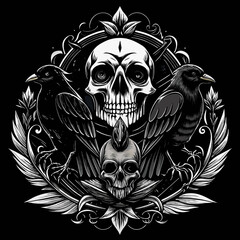 Dark Gothic Skull Artwork with Wings and Ornate Metal Detailing
