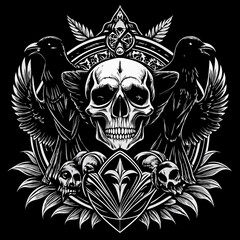 Dark Gothic Skull Artwork with Wings and Ornate Metal Detailing