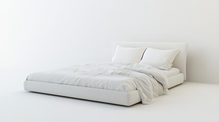 Obraz premium Pristine White Bed on Neutral Background 