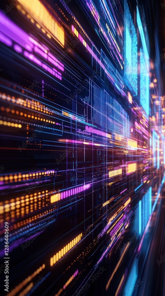 Poster dynamic abstract light trails in vibrant colors representing technology and motion