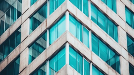 Modern Architecture Building Corner with Blue Windows and Concrete Frame