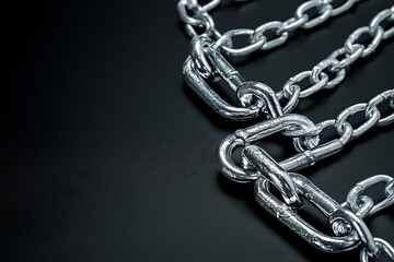 Obraz premium Shiny metal chains lying on dark background