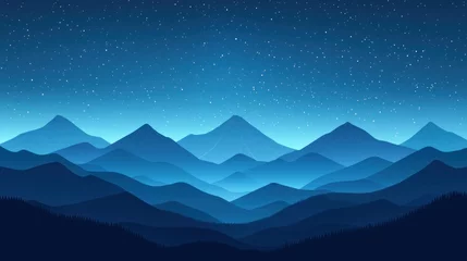 Fototapete Rund Serene Mountain Range at Night with Starry Sky and Blue Hues © Biancaart