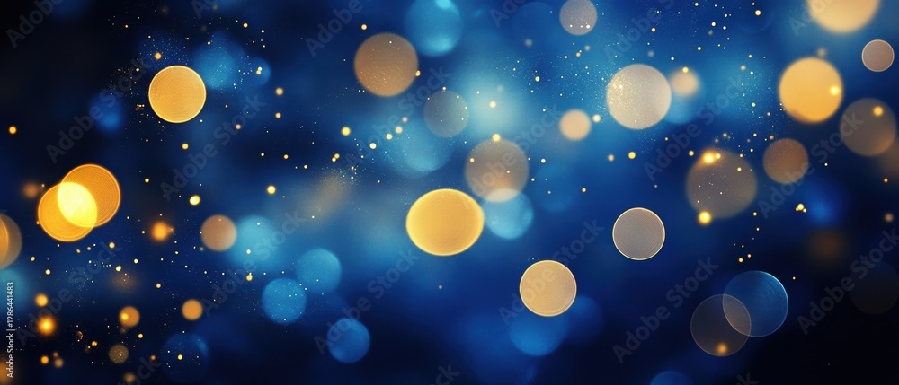 Aufkleber blue abstract background with glowing golden bokeh lights, creating a dreamy, festive atmosphere for