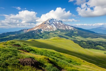 Fototapeta premium Mount sneffels wilderness area dominating green meadows in colorado on a sunny day