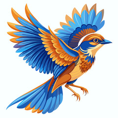 Vibrant Colorful Bluebird with Spread Wings Perched on Autumn Branch