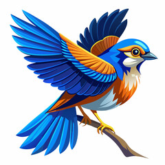 Vibrant Colorful Bluebird with Spread Wings Perched on Autumn Branch