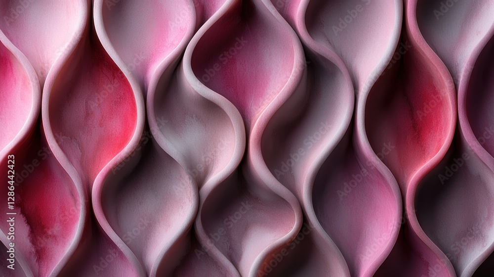 Poster abstract wave pattern in shades of pink and red, showcasing fluid design and texture