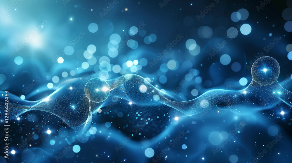 Poster stunning visualization of blue molecular structure in a dynamic and glowing abstract environment