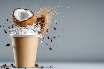 Chocolate coconut coffee explosion - commercial poster design for beverage promotion