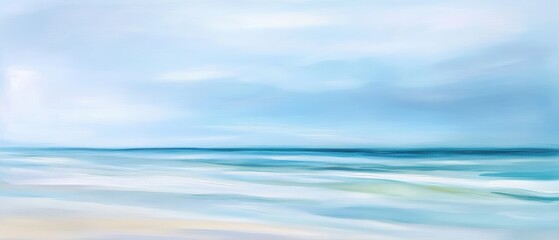 Calm ocean waves gently lapping at a sandy beach under a clear blue sky. Tranquil coastal scenery for relaxation, meditation, or travel themes.
