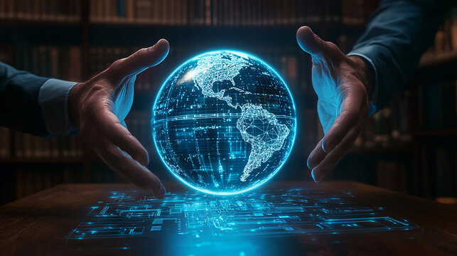 Futuristic Holographic Globe with Digital Network Connections - Powered by Adobe