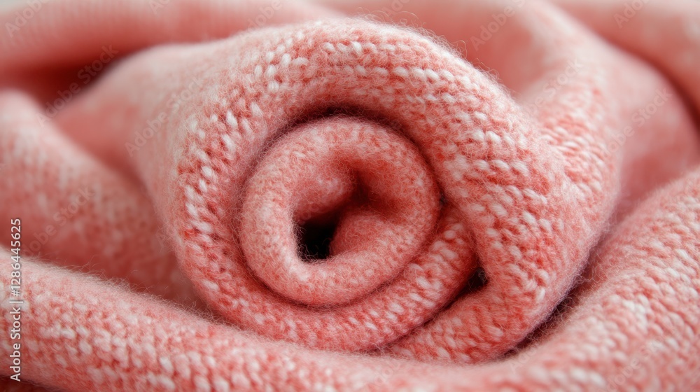 Poster a close-up view of a neatly folded pink blanket resting on a bed, showcasing its soft texture and vi