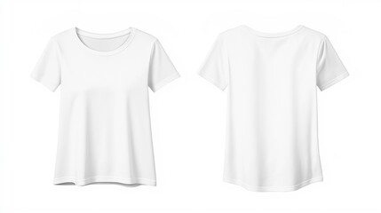Women's White T-Shirt Mockup, Front and Back View, Isolated on White