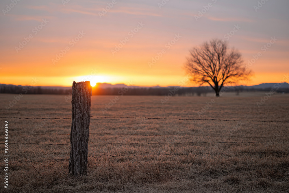 Poster a post is standing in a field with a tree in the background