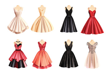 set of Woman dress for fashion design isolated on a white background, set of colorful Woman dress vector illustrations on white background