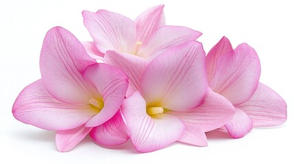 Obraz premium Pink lily flowers blooming in bright studio lighting against a clean white background.