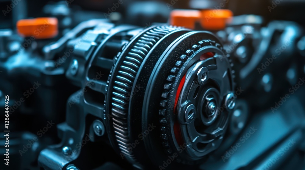 Poster a close-up view of a camera lens featuring a prominent red light, highlighting its intricate details