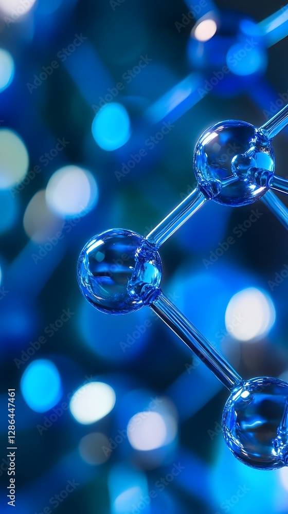 Poster a close up view of a molecule structure in blue color