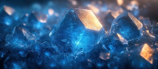 Obraz premium Glowing blue and gold crystals cluster.