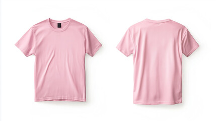 Blank Pink T-Shirt Mockup, Front and Back View, Isolated on White Background