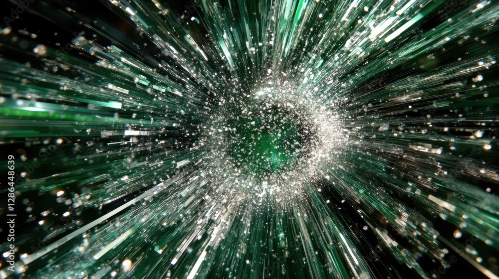 Poster a mesmerizing display of green and white light streaks illuminates a dark room, creating a stunning 