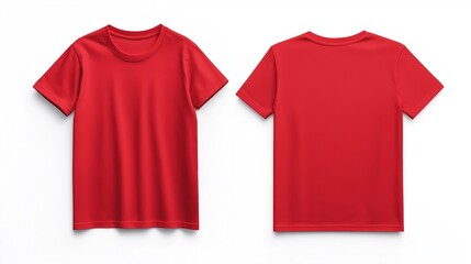 Red T-Shirt Mockup, Front and Back View, Isolated on White Background
