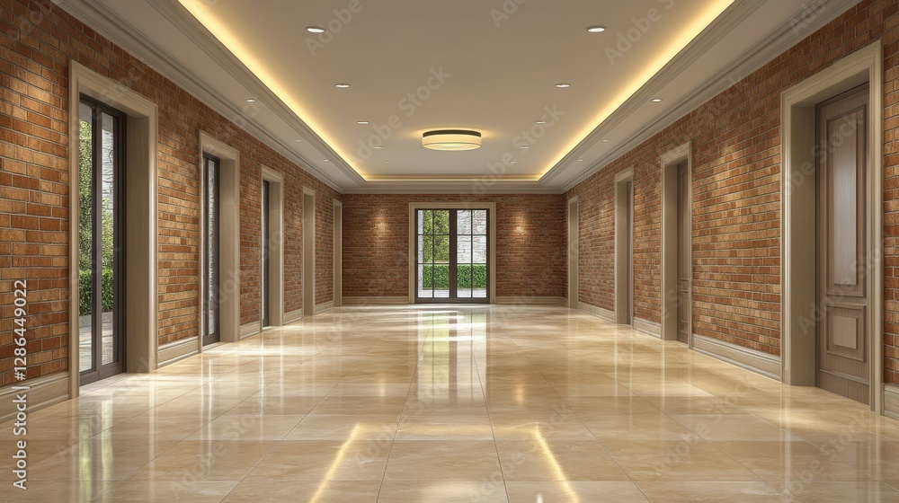 Poster a spacious hallway features numerous windows that allow ample natural light to illuminate the area, 