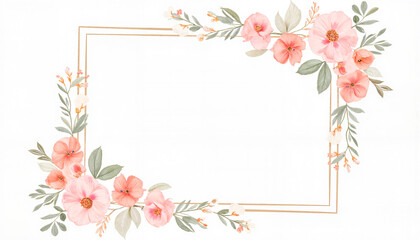 Elegant floral frame with pink watercolor flowers. invitation, anniversary, bachelorette party, birthday, wedding, copy space