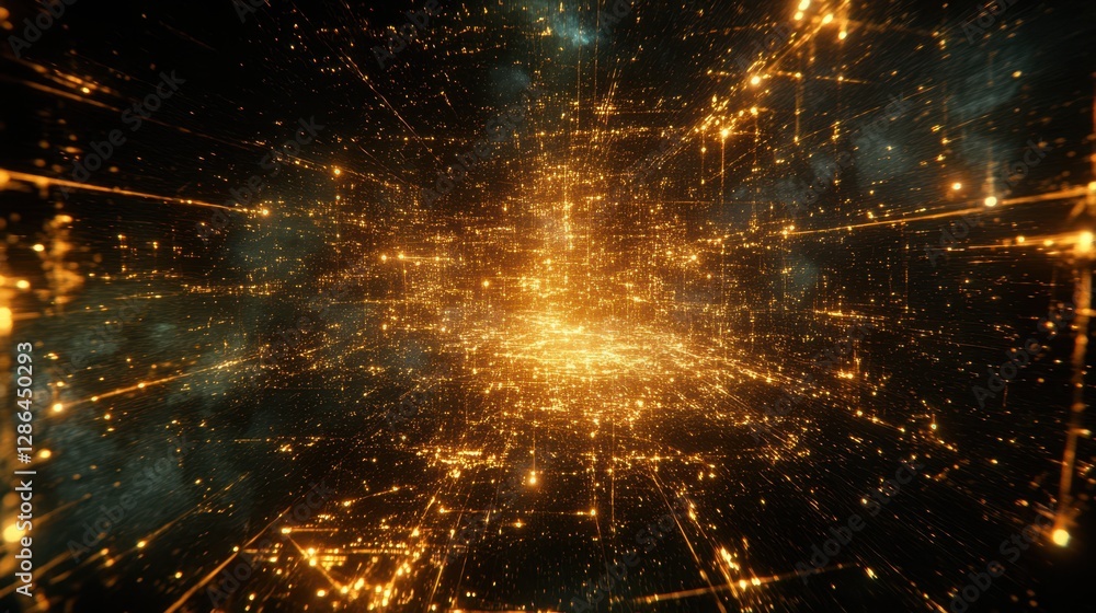 Poster a vibrant close-up featuring a yellow and black background illuminated by numerous bright lights, cr