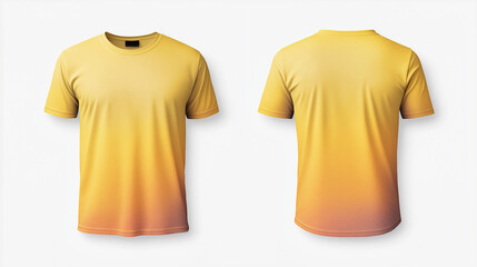 Naklejka premium Blank Yellow Orange Gradient Short Sleeve T-Shirt Mockup, Front and Back View on White Background