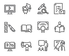 Online web intrnet education line isolated thin icon set