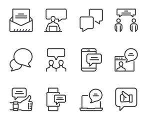 Communication speech bubble line icon isolated set. Vector flat graphic design