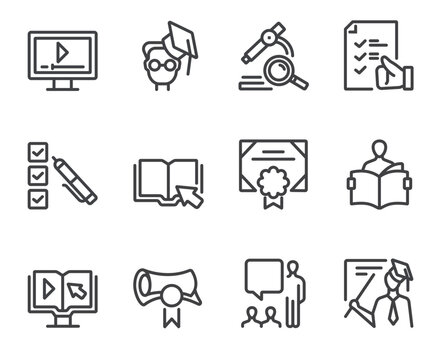 Online web intrnet education line isolated thin icon set