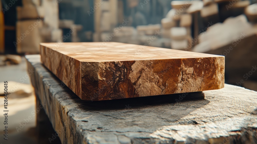 Poster a wooden block rests on a table surface, showcasing its natural texture and color in a simple yet ca