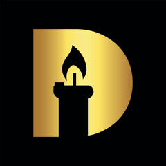 Initial candle Logo combine with letter D vector template