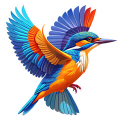 Obraz premium Vibrant Kingfisher in Flight – Geometric and Origami-Inspired Illustration with Bold Blue and Orange Plumage
