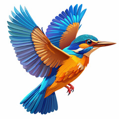 Fototapeta premium Vibrant Kingfisher in Flight – Geometric and Origami-Inspired Illustration with Bold Blue and Orange Plumage
