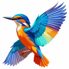 Vibrant Kingfisher in Flight – Geometric and Origami-Inspired Illustration with Bold Blue and Orange Plumage