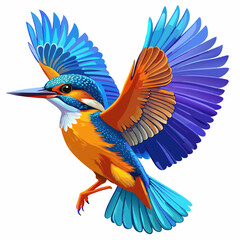 Vibrant Kingfisher in Flight – Geometric and Origami-Inspired Illustration with Bold Blue and Orange Plumage