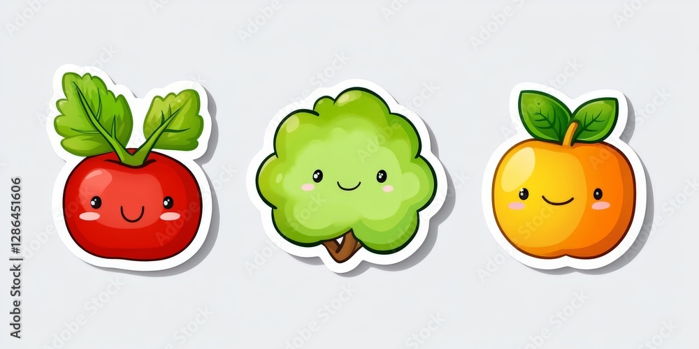 Aufkleber cute fruit characters with smiling faces in colorful modern vector design representing playful artis