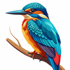 Vibrant Kingfisher Bird – Cyan and Orange Plumage with Detailed Feathers in a Photorealistic Digital Illustration on White Background