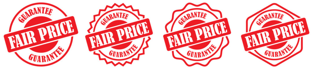 Fair price symbol set collection. Verified discount rate guarantee badge for retail sales. Fair deal pricing approval stamp for business transactions. Vector illustration