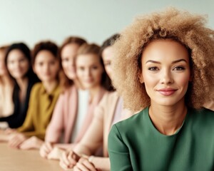 Fototapeta premium Empowering Vision Diverse Female Leaders Collaboration A line of church leaders engaged in a strategic planning session, symbolizing collaboration and vision This portrays strong, united women