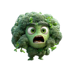 Surprised Broccoli Character - 3D Rendered Vegetable Mascot